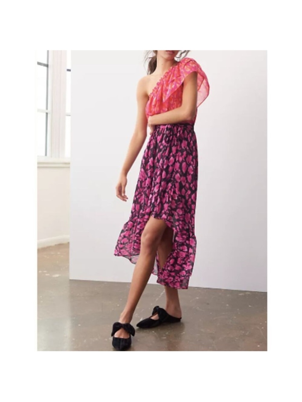 Misa Los Angeles Aida One Shoulder Dress Ruffle Size XL NEW